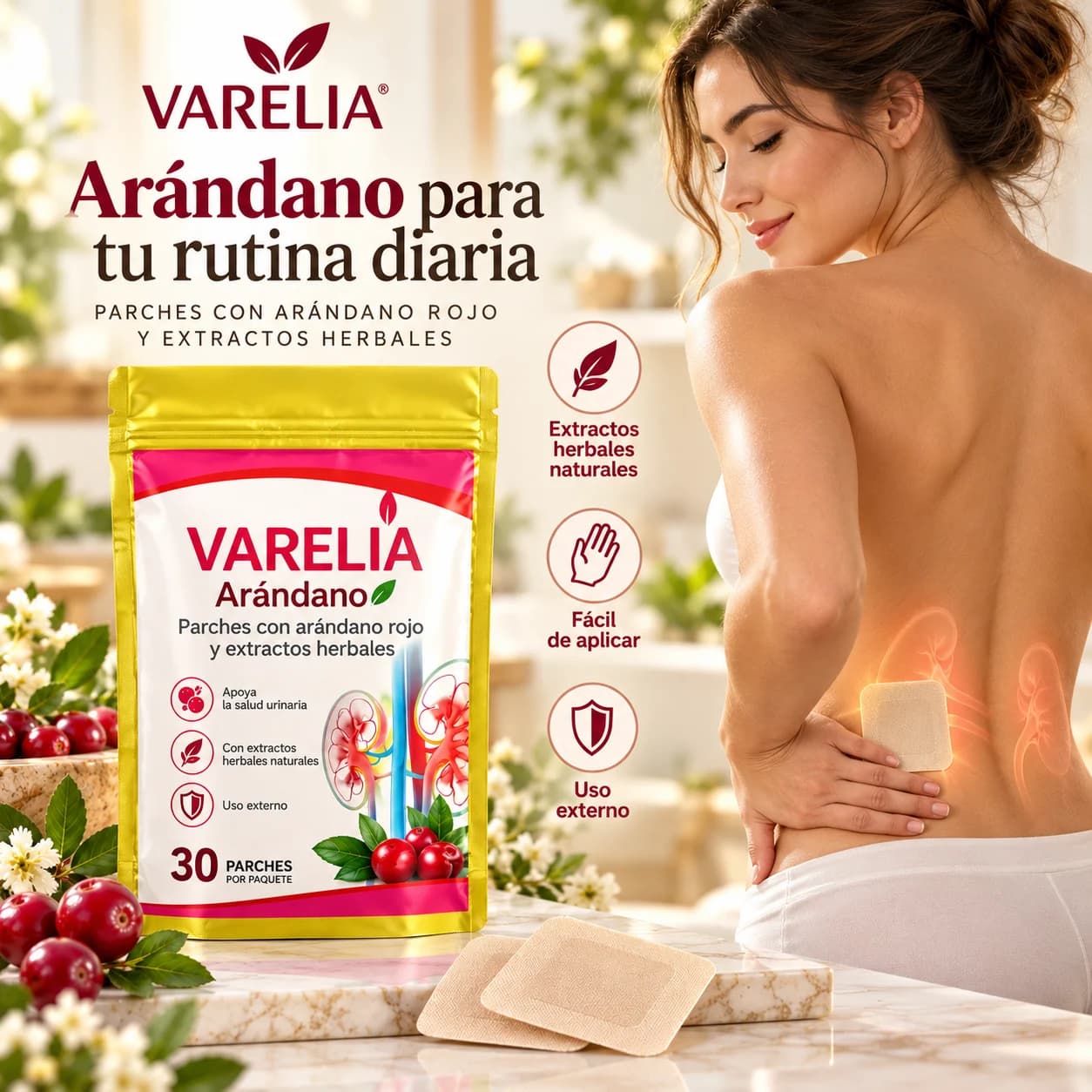VARELIA Arándano — Parches con arándano rojo y extractos herbales