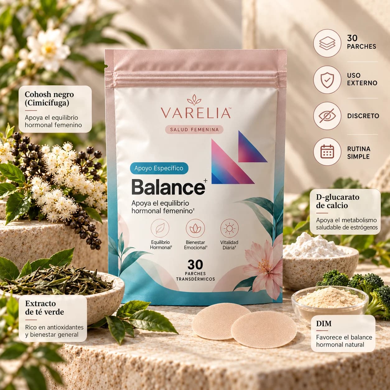 VARELIA Balance — Parches de bienestar femenino
