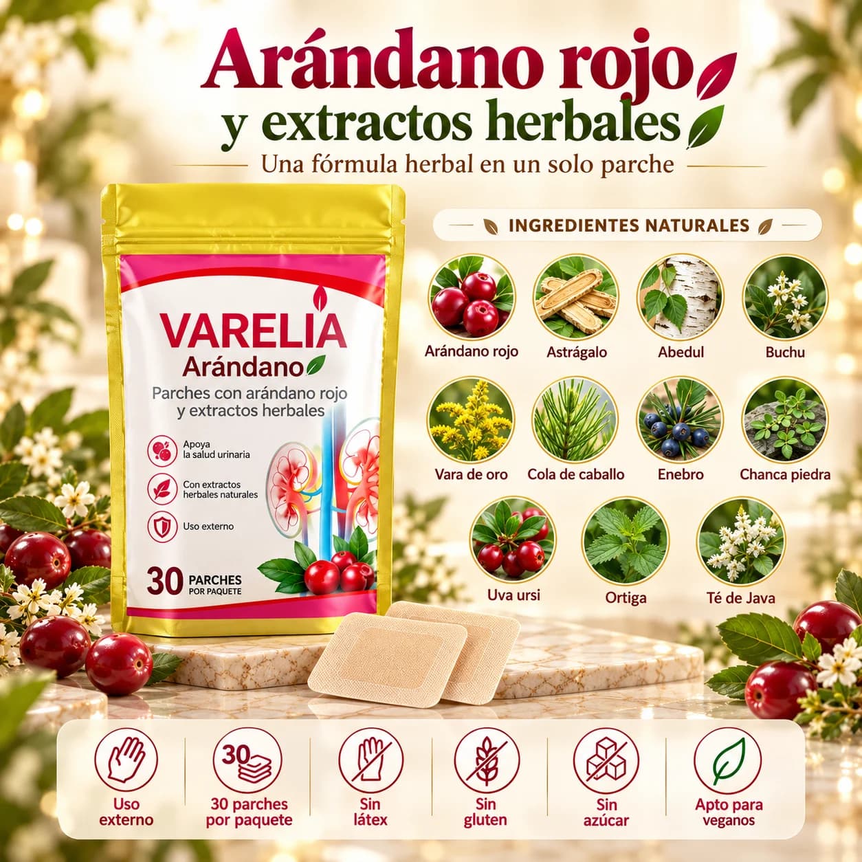 VARELIA Arándano — Parches con arándano rojo y extractos herbales