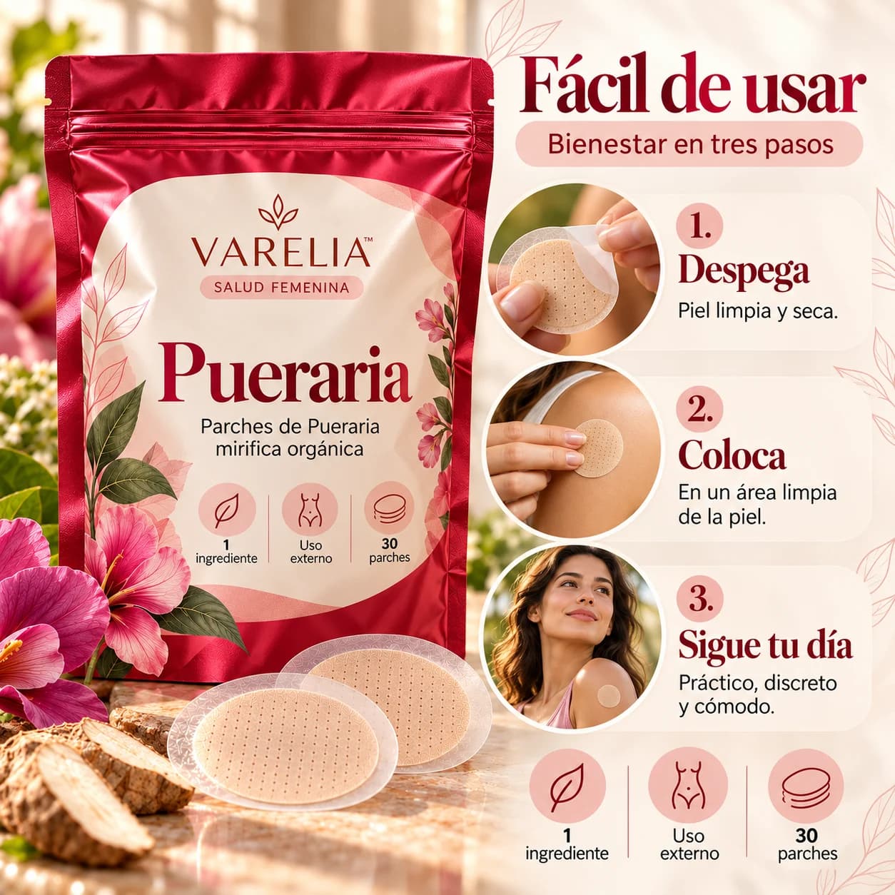 VARELIA Pueraria — Parches de Pueraria mirifica orgánica