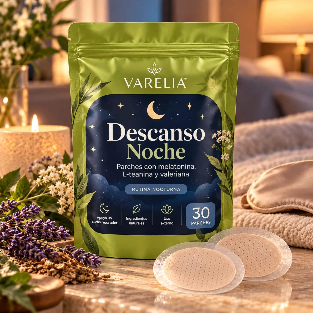 VARELIA Descanso Noche — Parches con melatonina, L-teanina y valeriana
