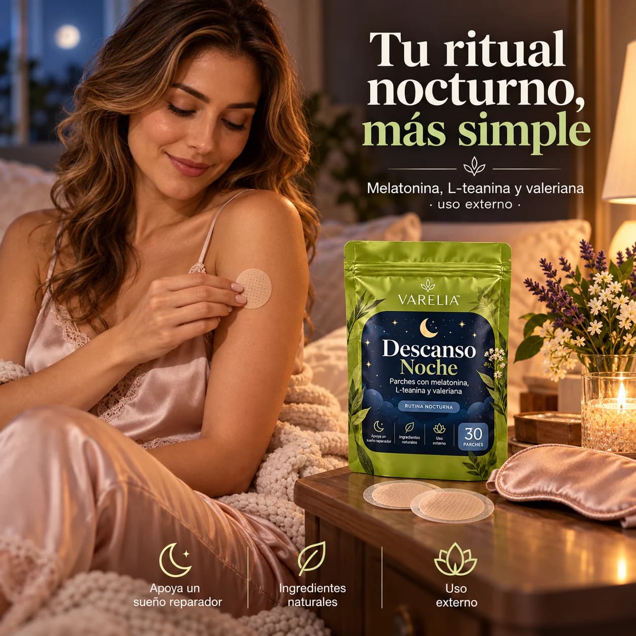 VARELIA Descanso Noche — Parches con melatonina, L-teanina y valeriana