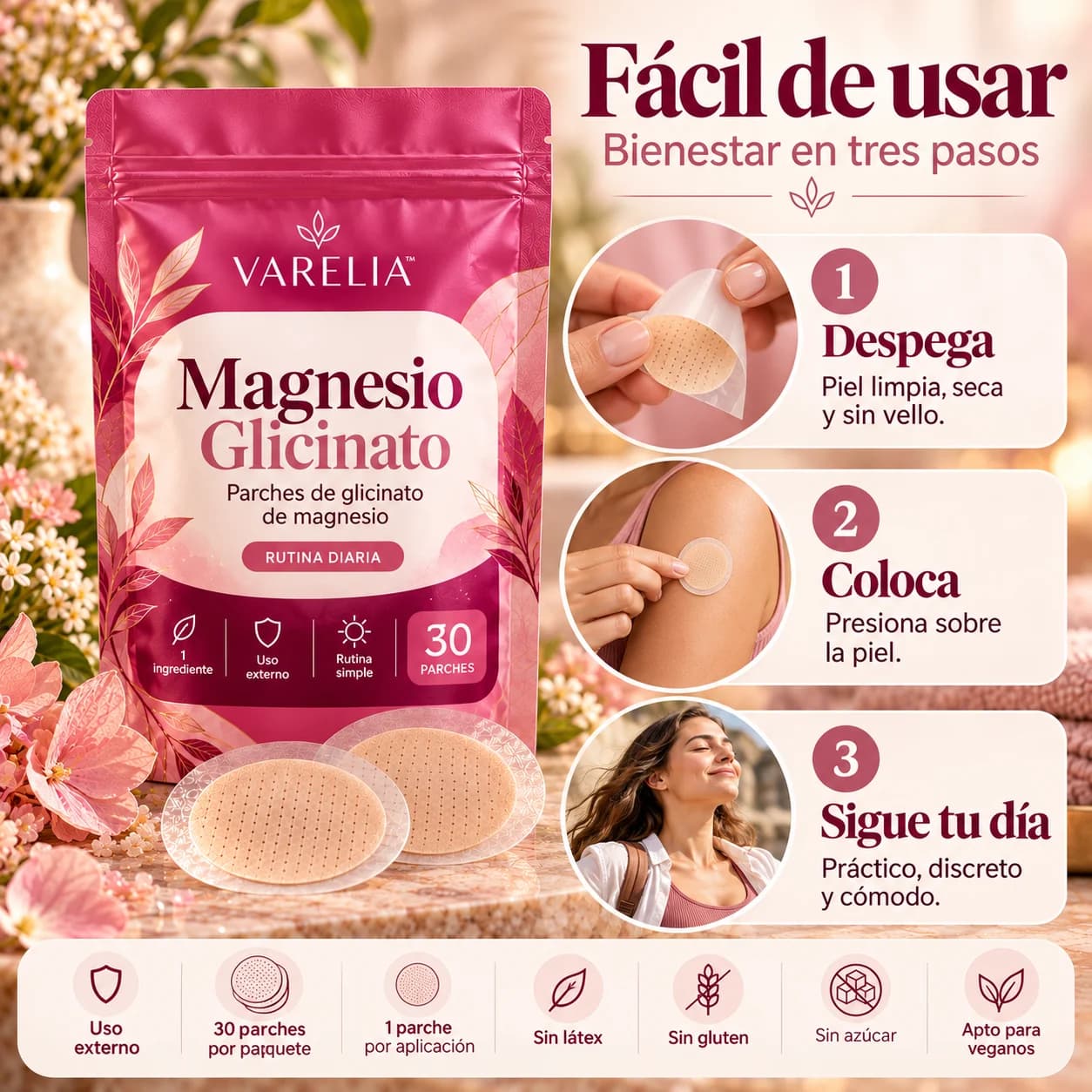 VARELIA Magnesio Glicinato — Parches de glicinato de magnesio